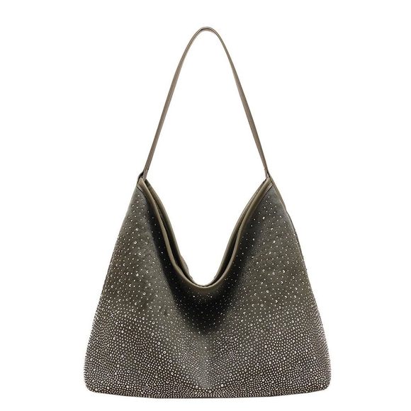 Hobo Bags Soft Suede Large Shoulder Bag Rhinestone Tote Purse And XD - Picture 1 of 5